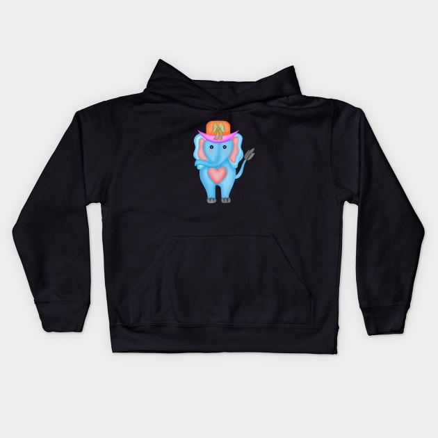 Cute blue elephant wearing hat. Kids Hoodie by Onanong art design shop.